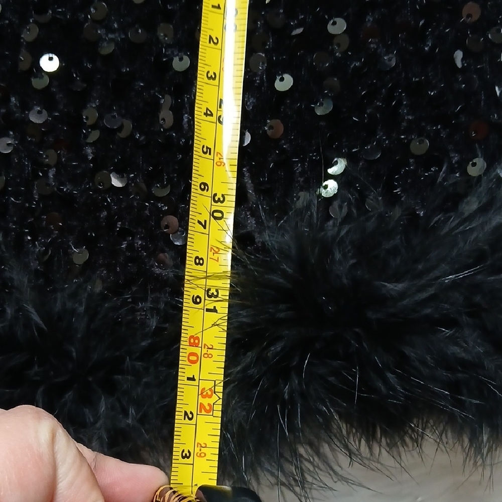 Whimsigoth Dark Black Sequin Feather Trim One-Shoulder Midi Party Prom Dress - Picture 13 of 15